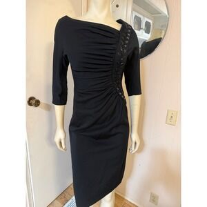 UBER RARE Vintage Beaded Asymmetric LBD Ruched Bodycon by A Blanchez Model Small